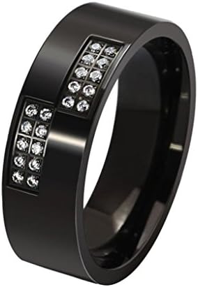 Coniea Wedding Rings and Engagement Black Inlaid 20 Tiny CZ Width 8MM,Engraving