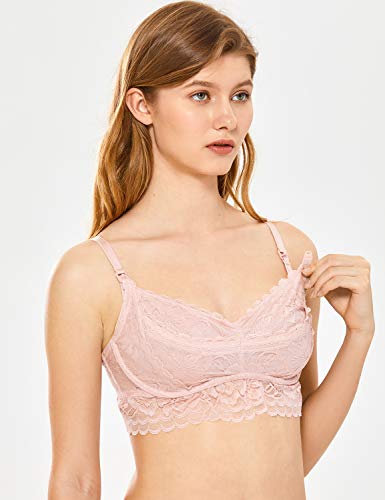 MOMANDA Women's Underwire Lace Nursing Hands-Free Pumping Bra Adobe Rose 40D - Thumbnail 2