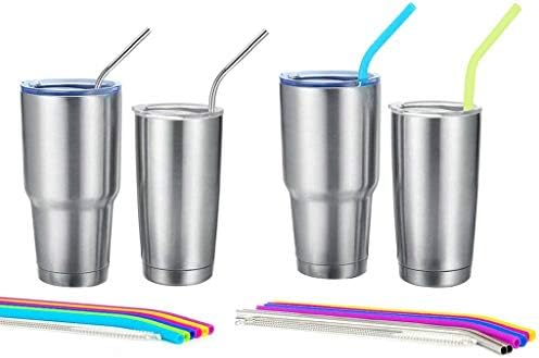 UPXIANG 2pcs Stainless Steel Yerba Mate Tea Bombilla Drinking Straw Filter 15.5cm-Friendly Reusable Wide Diameter Straw for Yeti 20oz 30oz 40oz Tumblers