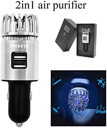 NEW Rockets car air purifier with dual usb charger 5.6 million negative ion remove smoke and odor such as ducts and pollen