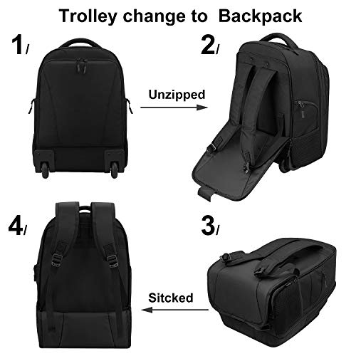 AMBOR Rolling Backpack, Waterproof Wheeled Backpack, Carryon Trolley