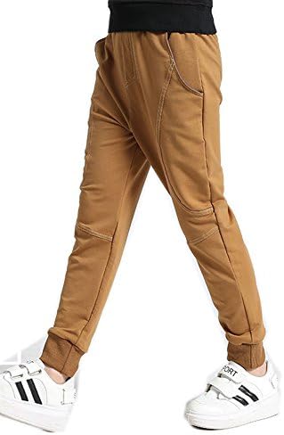 Big Boy's Pull On Sport Pants Regular Fit Athletic Pants for Youth Khaki