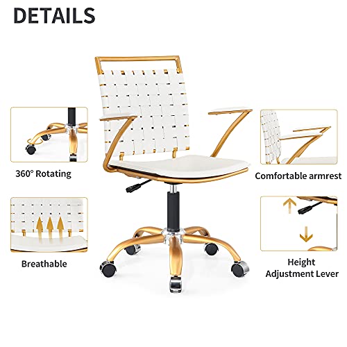 CAROCC Gold Computer Chair Gold Office Chair Desk Chair for Women White