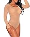 JomeDesign Women Nude Sheer Mesh Long Sleeve O Neck Jumpsuit Bodysuits M