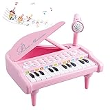 Okreview Piano Toy Keyboard 1 2 3 4 Year Old Kids Birthday Multifunctional with Microphone Pink (24 Keys)
