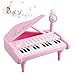Okreview Piano Toy Keyboard 1 2 3 4 Year Old Kids Birthday Multifunctional with Microphone Pink (24 Keys)