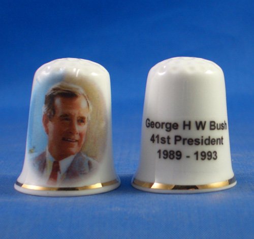 Porcelain China Collectable Thimble - George W Bush 41st President USA - Free Gift Box