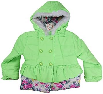 Nonika Baby Toddler Little Girl Floral Jacket Outerwear with Furry Hood (4T, Green)