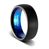 TUSEN JEWELRY 8mm Wedding Band Dark Blue Polished and Black Dome Brushed Finish Comfort Fit Tungsten Ring