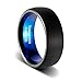 TUSEN JEWELRY 8mm Wedding Band Dark Blue Polished and Black Dome Brushed Finish Comfort Fit Tungsten Ring