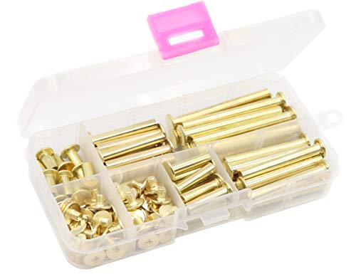 LBY 100pcs Phillips Chicago Screw Binding Screw Post M5 x 10/20/30/40/50mm Book Screws and Leather Saddles Purses Belt Repair Bookbinding Rivet Copper Plated Yellow 50-Sets