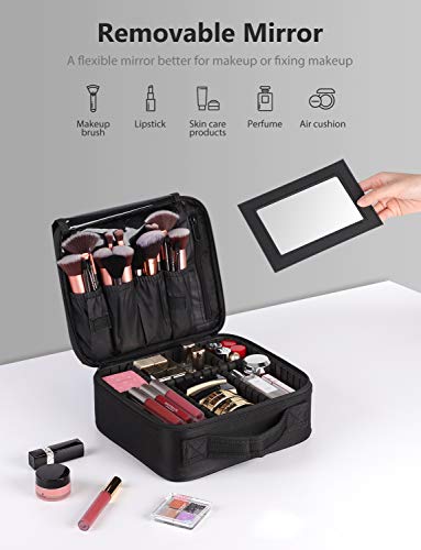 Syntus Travel Makeup Bag with Mirror, Portable Train Cosmetic Case Organizer with Adjustable Dividers Large Capacity for Cosmetic Makeup Brushes Toiletry Jewelry Digital Accessories, Black 4 Syntus Travel Makeup Bag with Mirror, Portable Train Cosmetic Case Organizer with Adjustable Dividers Large Capacity for Cosmetic Makeup Brushes Toiletry Jewelry Digital Accessories, Black