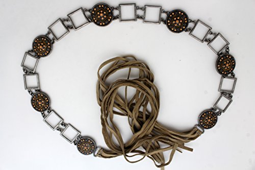 TFJ Women Fashion Antique Silver Metal Charms Belt Hip Waist Beige Tie Plus M L XL