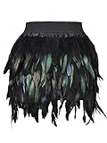 Persun Women Mid Waist A-Line Mini Feather Skirt