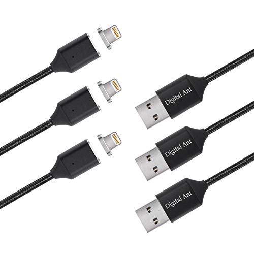Digital Ant Gen3 Nylon Braided Magnetic Charging and Data Transfer Cable Compatible with i-Products (Black1 3-Pack, 3.3FT)