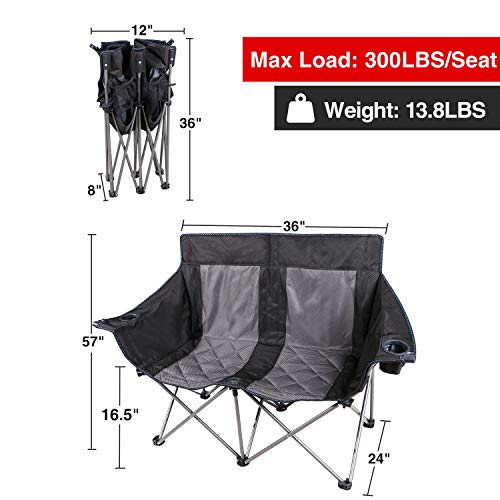 REDCAMP Double Camping Chair for Adults, Sturdy Steel Comfortable