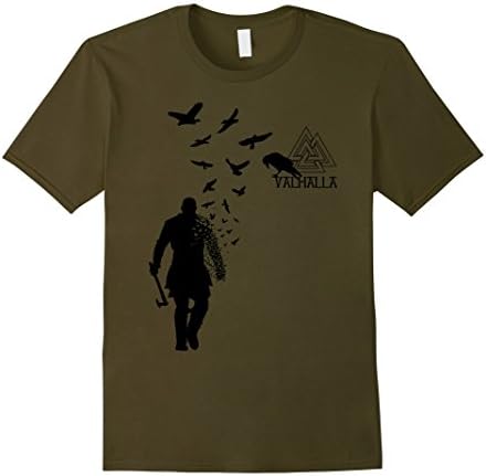 Men's Vikings Axe Ragnar Lothbrok Flock of Ravens Valhalla Symbol Medium Olive