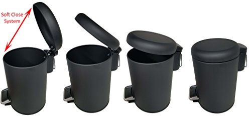 EVIDECO Soft Close Small Round Metal Bathroom Floor Step Trash Can Waste Bin 3-Liters/0.8-Gal, 10" H x 6.9", Black - Thumbnail 4