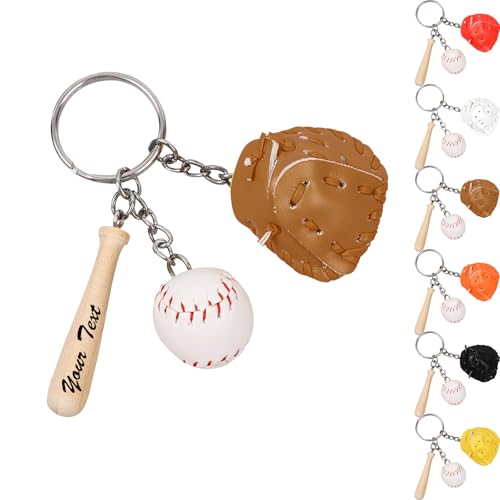Personalized Mini Three-piece Baseball Glove Keychain, Custom Text Mini Softball Key Ring Pendants Decorations wit, Creative Keyring Pendant For Bag Keychain Decoration Gift For Man Women (Coffee)