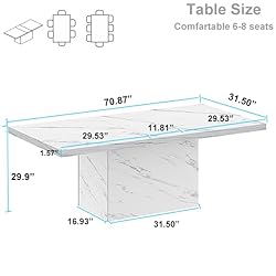 HSH 71” White Faux Marble Dining Table, Rectangle