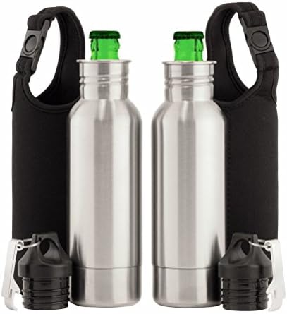 Bottle Haven - Gift Set Includes Stainless Steel Bottle Keeper, Bonus Neoprene Sleeve + Bottle Opener – Awesome Gift for Groomsmen, Beer Lovers and Tailgaters! - Twin Pack