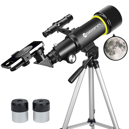 Télescope pour Adultes débutants, Ouverture 70 mm 400 mm AZ Mount Full Multi-Couches Réfracteur Optique Portable Télescope de Voyage avec trépied Adaptateur téléphone (Black)