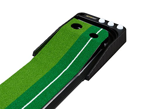 LEVELGOLF - Dual-Track ProEdge Indoor Putting Green - Extra Long 10.5 Feet Mat, 2 Holes / 2 Sizes, Gravity Ball Return and Key Distance Markings
