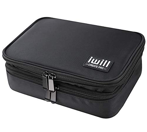 Waterproof 2 Layer Electronic Accessories Organizer Case, Travel Gadget Bag for Cables, USB Flash Drive, Powerbank, Earphone, Hard Disk etc, Multi-Size Zipper Mesh Pouches, Adjustable divider, Black