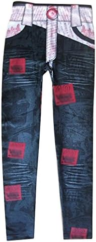Womens High Waist Wash Denim Print Legging Pant Digital Printing Leggings (One Size)