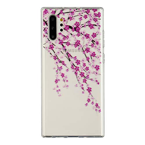 for Galaxy Note 10 Plus Case,3Cworld Ultra Thin Clear Art Pattern Crystal Gel TPU Rubber Flexible Slim Skin Soft Case for Samsung Galaxy Note 10 Plus/5G 2019 (Branches Flowers - Pink)