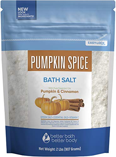 Pumpkin Spice Bath Salt 32 Ounces Epsom Salt with Pumpkin Spice Fragrance Oil and Cinnamon Essential Oil Plus Vitamin C and All Natural Ingredients
