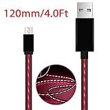 Micro USB Cable,iCrius 4ft Visible Flowing Charging Cords USB 2.0 A Male to Micro B Cable Sync Data for Android Devices, Samsung Galaxy, Sony, HTC, Motorola and More,4.0-Feet/1.2 Meter(Red)