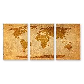 3 Panel World Map Pictures Home Wall for...