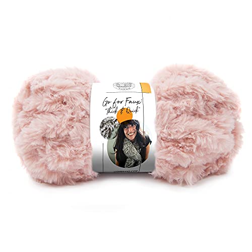 Lion Brand Yarn (1 Skein) Go for Faux Thick & Quick Bulky Yarn, Pink Poodle, 72…