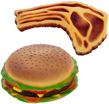 Rainbow Kinect Kole Squeaky Hamburger and Steak Dog Toy Quantity 2