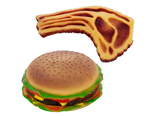 Rainbow Kinect Kole Squeaky Hamburger and Steak Dog Toy Quantity 2