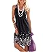 AELSON Womens Summer Casual Sleeveless Mini Printed Vest Dresses,Black,X-Large