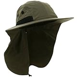 MG Nylon Juniper 4 Panel Safari Wide Brim Flap Cap Hat (Olive)