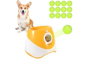 RERBIO Ball Launcher for Dogs, Automatic Dog Ball Launcher with 12 Tennis Ball, Interactive Dog Toys Pet Ball Indoor Outdoor Thrower Machine (Orange)