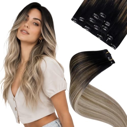 LaaVoo Real Hair Extensions Clip Ins Double