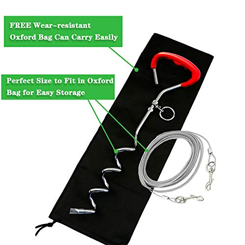 LUFFWELL Dog Stake Tie Out Cable, 20 FT Reflective Leash Heavy Duty and 16 Inch Rustproof Sturdy