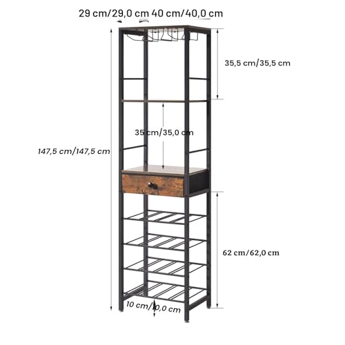 IBUYKE TMJ905H Wine Bottle Rack with Glass Door and Drawer, Brown | Countertop Bottle Storage with Shelf for Kitchen Bar Dining Room 16 Bottles