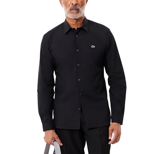 Lacoste Men's Core Collection Slim Fit Long Sleeve Solid Shirt, Abysm, 15.5