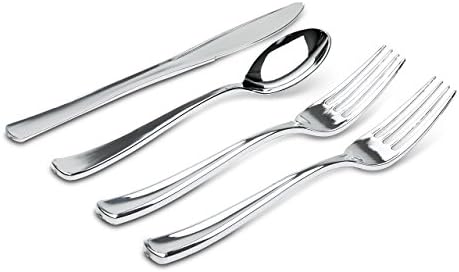 160 Piece Silver Plastic Cutlery Set - 80 Forks, 40 Knives and 40 Spoons - Heavy Duty Disposable Flatware and Silverware for Weddings, Special Events and Parties - By Aya's Cutlery Kingdom