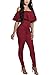 PRETTYGARDEN Off Shoulder Sleeve Hollow Out Sexy Women Bodycon Long Jumpsuit Rompers (Medium, 2186-Red)