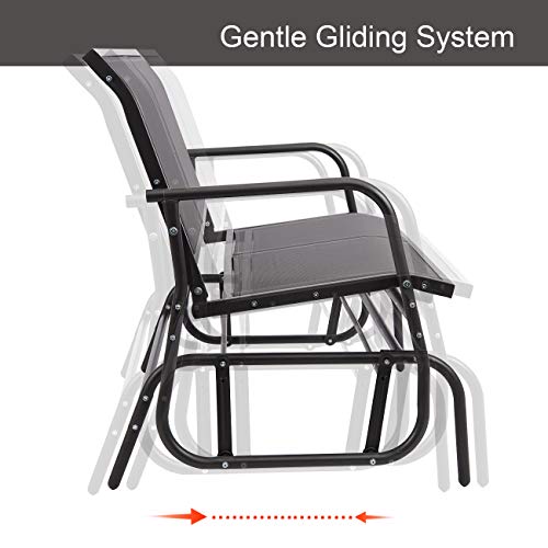 YU YUSING Outdoor Glider Chair for 2 Person, Patio Swing Garden Loveseat, Rocking Seating Textilene & Stable Steel Frame (Dark Grey) - Thumbnail 2