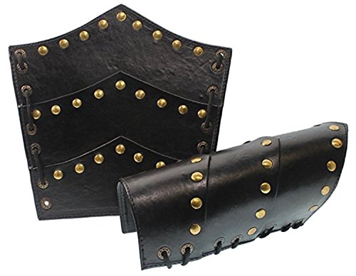 Mens Roman Leather Arm Guards with Brass One Size Fits Most Black