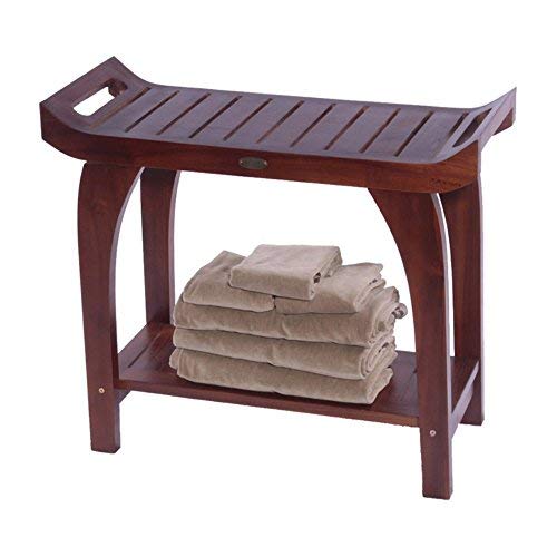 DecoTeak Tranquility 30" Extended Height Teak Shower Bench with Shelf