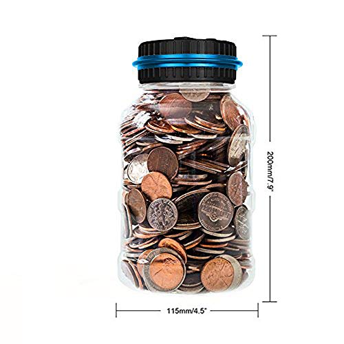 Honey Do All Digital Money Bank Large LCD Money Jar Battery Operated Coin Bank US Dollar Coins Savings Box for Office Home Kids Children Adults (Auto Counting) (Black/Blue)