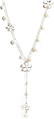 Amazon ネックレス ロング レディース ラリエット 韓流 パール 人工真珠 花 セーターチェーン 綺麗 おしゃれ 日常 パーティー 宴会 おしゃれ エレガント ネックレス 通販